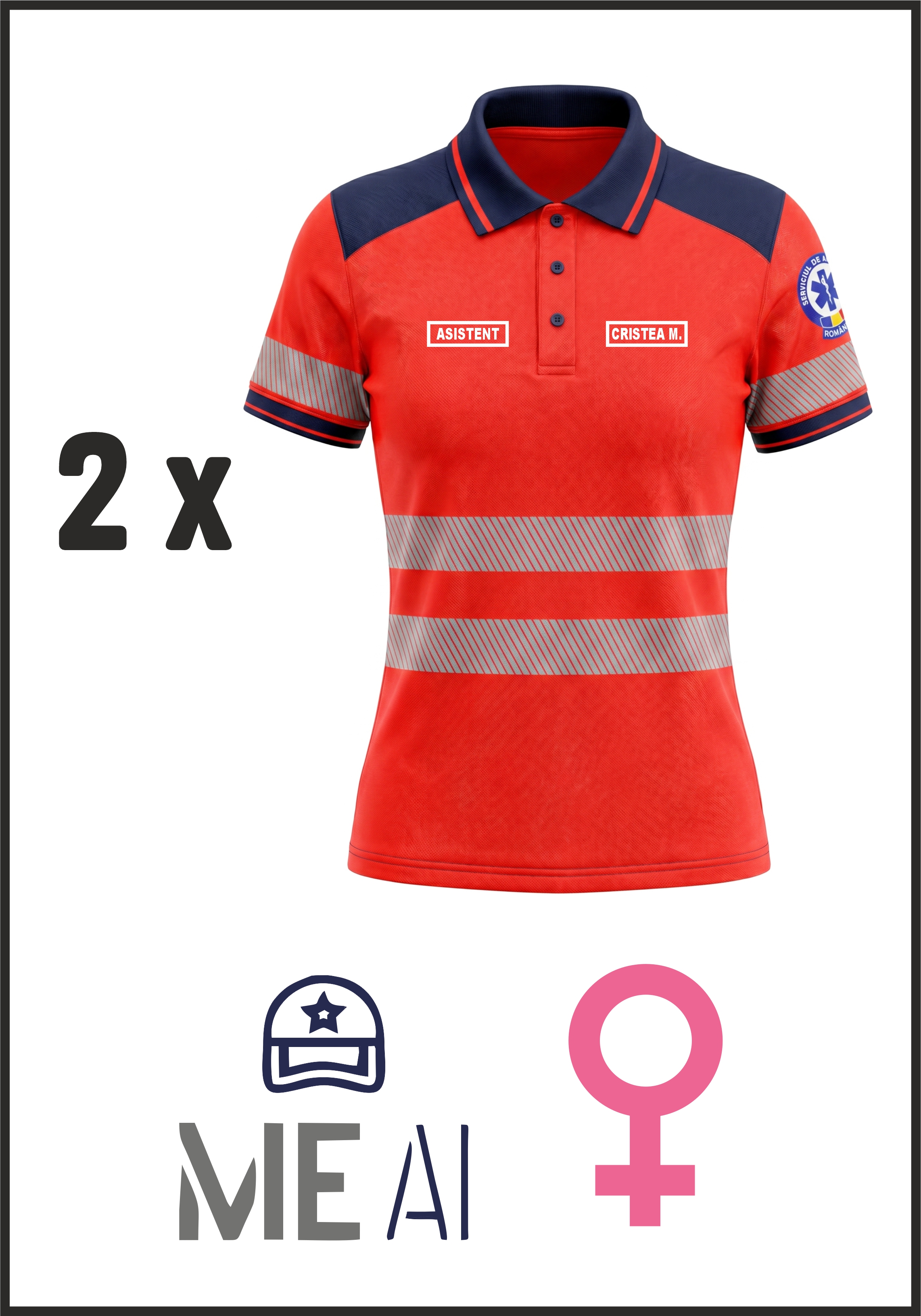  Set 2 Tricouri Polo Pique Damă - Ambulanță 