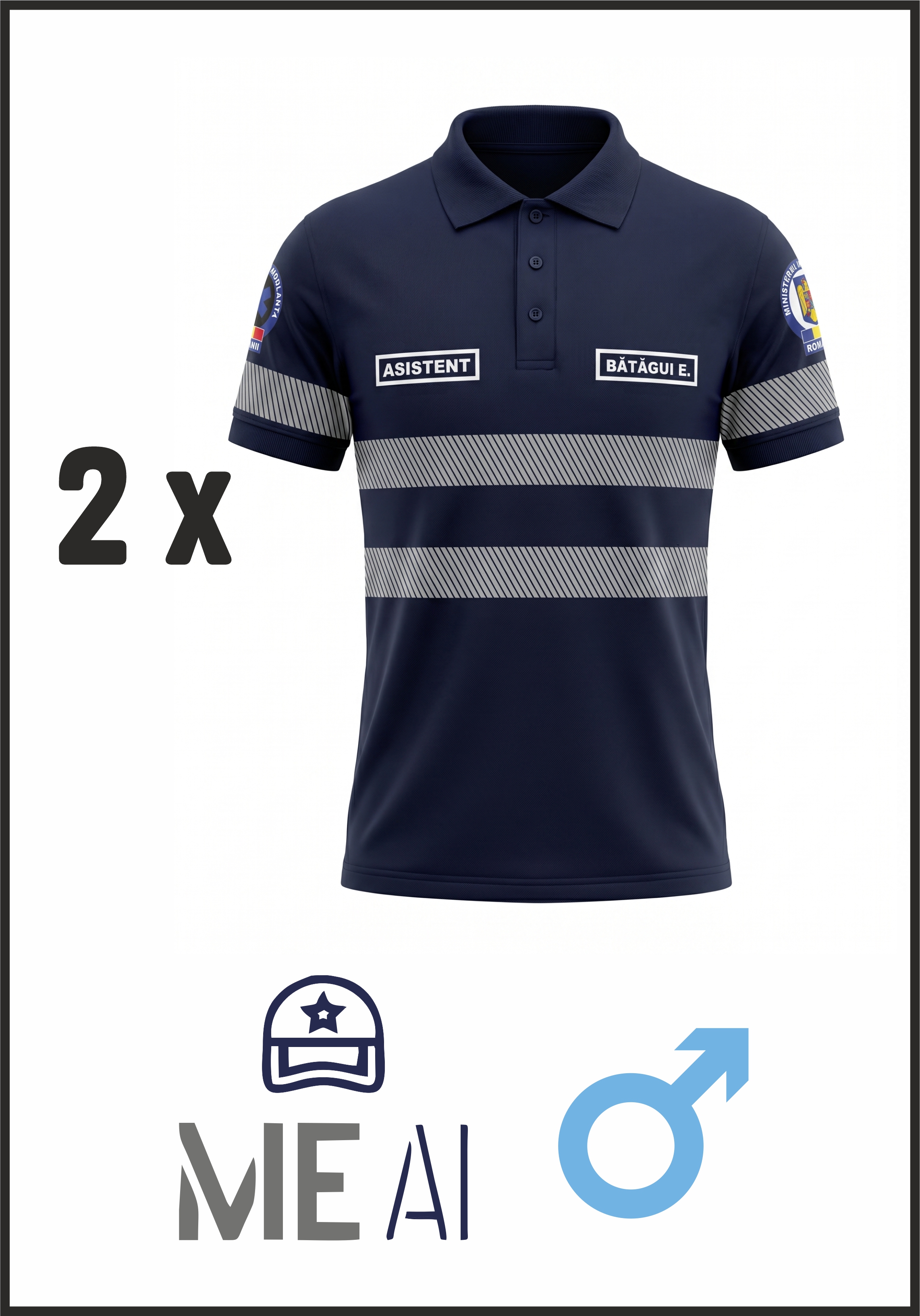  Set 2 Tricouri Polo 100% Bumbac Bleumarin - Ambulanță Bărbat
