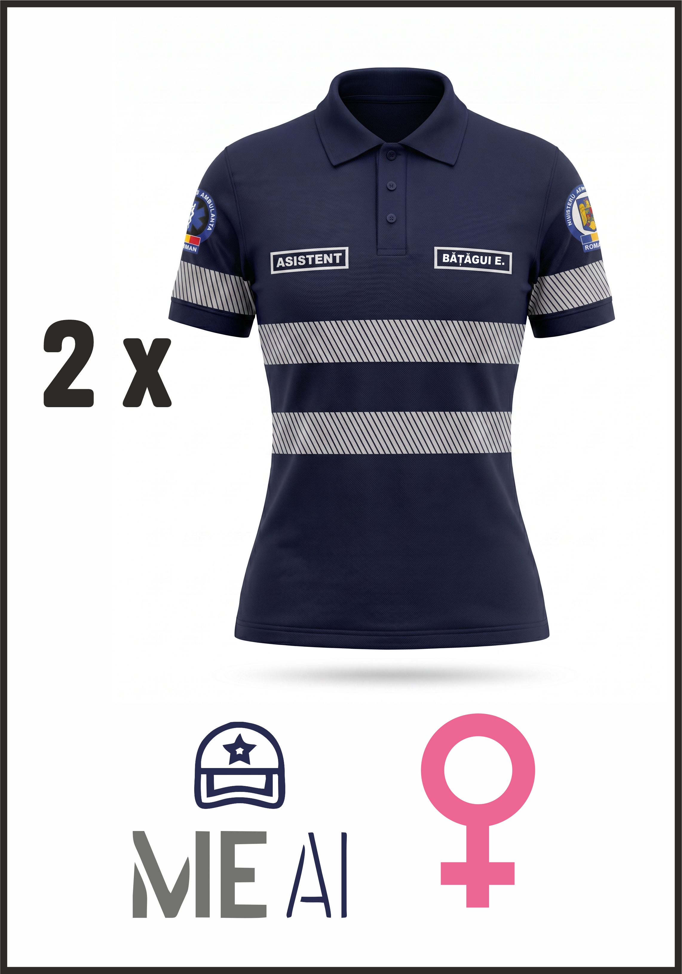  Set 2 Tricouri Polo 100% Bumbac Bleumarin - Ambulanță Damă